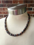 Gunmetal Brown Wood Metal Long Beaded Mens Necklace - Alphonso