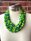 St Patricks Day Shamrock Acrylic Big Bead Chunky Multi Strand Necklace