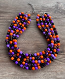 Orange Black Acrylic Beaded Halloween Multi Strand Statement Necklace - Wednesday