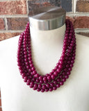Dark Wine Red Acrylic Beaded Statement Multi Strand Necklace - Alana
