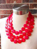 Red Lucite Acrylic Beaded Multi Strand Chunky Statement Necklace - Charlotte