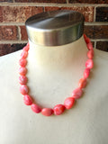 Coral Pink Orange Acrylic Beaded Multi Strand Statement Necklace - Lauren
