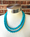 Turquoise Blue Acrylic Lucite Bead Chunky Statement Necklace - Alana