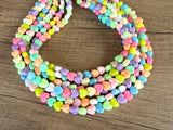 Pastel Heart Acrylic Bead Multi Strand Valentines Statement Necklace