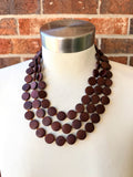 Brown Wood Beaded Multi Strand Chunky Statement Necklace - Charlotte