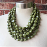 Olive Green Lucite Acrylic Beaded Chunky Multi Strand Statement Necklace - Julianna