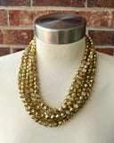 Gold Crystal Faceted Beaded Multi Strand Statement Necklace - Rebecca