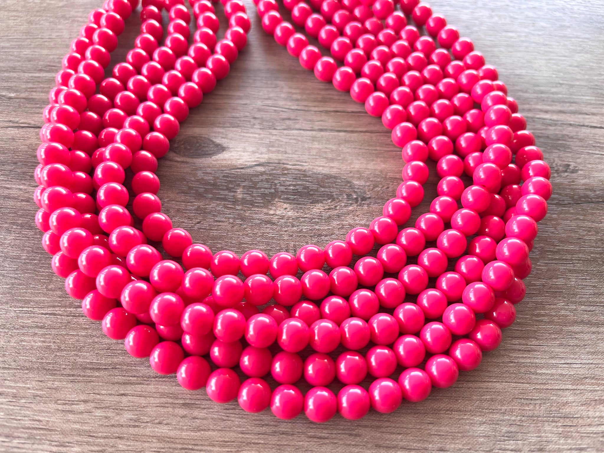Hot Pink Acrylic Lucite Bead Chunky Multi Strand Statement