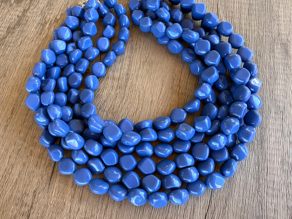 Cobalt Blue Acrylic Beaded Multi Strand Statement Necklace - Julianna