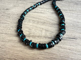 Black Wood Blue Turquoise Beaded Mens Necklace - Dennis