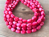 Hot Pink Lucite Acrylic Bead Chunky Multi Strand Statement Necklace - Penelope