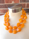 Orange White Acrylic Bead Chunky Multi Strand Statement Necklace - Krista