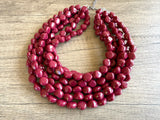 Dark Red Acrylic Beaded Multi Strand Statement Necklace - Julianna