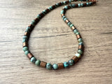 Green Turquoise Copper Stone Mens Beaded Necklace - Rowan