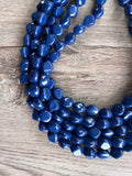 Navy Blue Lucite Acrylic Beaded Chunky Multi Strand Statement Necklace - Julianna