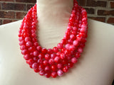 Red White Acrylic Lucite Big Bead Chunky Multi Strand Necklace - Alana