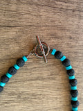 Black Lava Rock Turquoise Mens Surfer Beaded Long Necklace - Mack