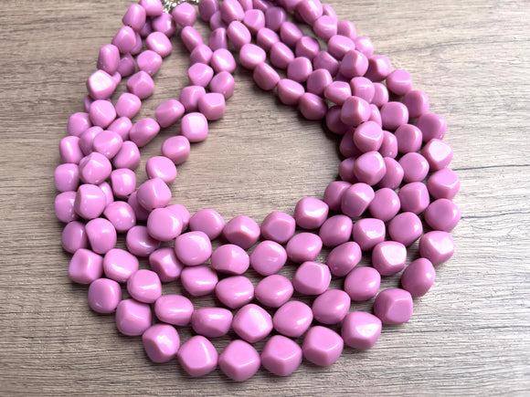 Pink Lucite Acrylic Beaded Chunky Multi Strand Statement Necklace - Julianna