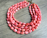 Coral Pink Orange Acrylic Beaded Multi Strand Statement Necklace - Lauren
