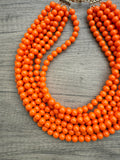 Orange Acrylic Lucite Bead Chunky Statement Necklace - Alana