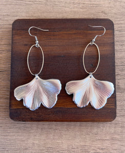 Silver Ginkgo Leaf Lucite Petal Silver Big Statement Earrings - Avery