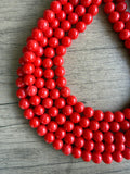 Red Orange Acrylic Big Beaded Chunky Multi Strand Necklace - Alana