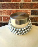 Silver Choker Matte Acrylic Big Beaded Multi Strand Statement Necklace - Alana