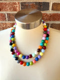 Multi Color Acrylic Lucite Big Bead Chunky Multi Strand Necklace - Alana