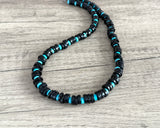 Black Wood Blue Turquoise Beaded Mens Necklace - Dennis