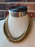 Gold Matte Bead Acrylic Multi Strand Statement Necklace - Michelle
