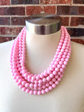 Light Pink Acrylic Lucite Bead Chunky Statement Necklace - Alana