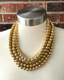 Gold Shiny Acrylic Beaded Multi Strand Statement Necklace - Alana