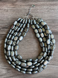 Pyrite Lucite Gray Acrylic Beaded Chunky Multi Strand Statement Necklace - Lauren