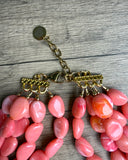 Coral Pink Orange Acrylic Beaded Multi Strand Statement Necklace - Lauren