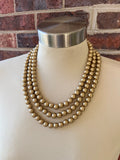 Gold Matte Small Beaded Acrylic Chunky Multi Strand Statement Necklace - Alana