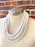 White Ivory Acrylic Pearl Statement Lucite Bead Multi Strand Statement Necklace - Alana