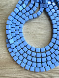Periwinkle Blue Cube Beaded Multi Strand Statement Necklace - Cubist