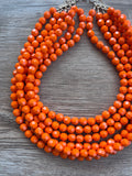 Orange Faceted Beaded Acrylic Lucite Multi Strand Statement Necklace - Evelyn