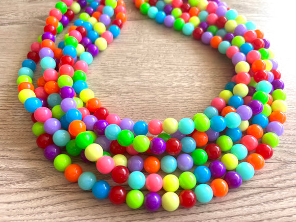 Neon Multi Color Chunky Multi Strand Bead Statement Necklace - Alana