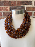 Tortoise Shell Acrylic Beaded Multi Strand Necklace - Lauren
