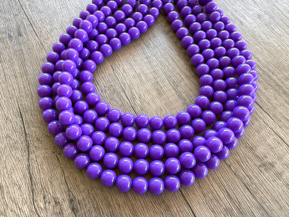 Purple Big Beaded Acrylic Chunky Multi Strand Necklace - Alana