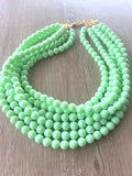 Mint Green Acrylic Lucite Bead Chunky Multi Strand Statement Necklace - Alana