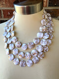 White Gold Acrylic Beaded Chunky Statement Necklace - Charlotte