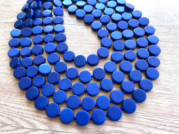 Royal Blue Wood Bead Multi Strand Chunky Womens Statement Necklace - Charlotte