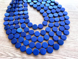 Royal Blue Wood Bead Multi Strand Chunky Womens Statement Necklace - Charlotte