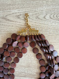 Brown Wood Beaded Multi Strand Chunky Statement Necklace - Charlotte