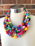 Multi Color Acrylic Beaded Statement Chunky Necklace