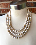 White Brown Acrylic Beaded Multi Strand Statement Necklace - Alana