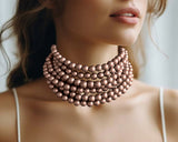 Bronze Choker Matte Beaded Acrylic Chunky Multi Strand Statement Necklace - Alana