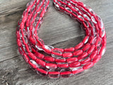 Clear Red Beaded Lucite Chunky Multi Strand Statement Necklace - Lauren